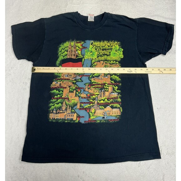 Vintage 90s Deutschland Germany Graphic T-Shirt Black Size Large Screen Stars - Picture 5 of 7